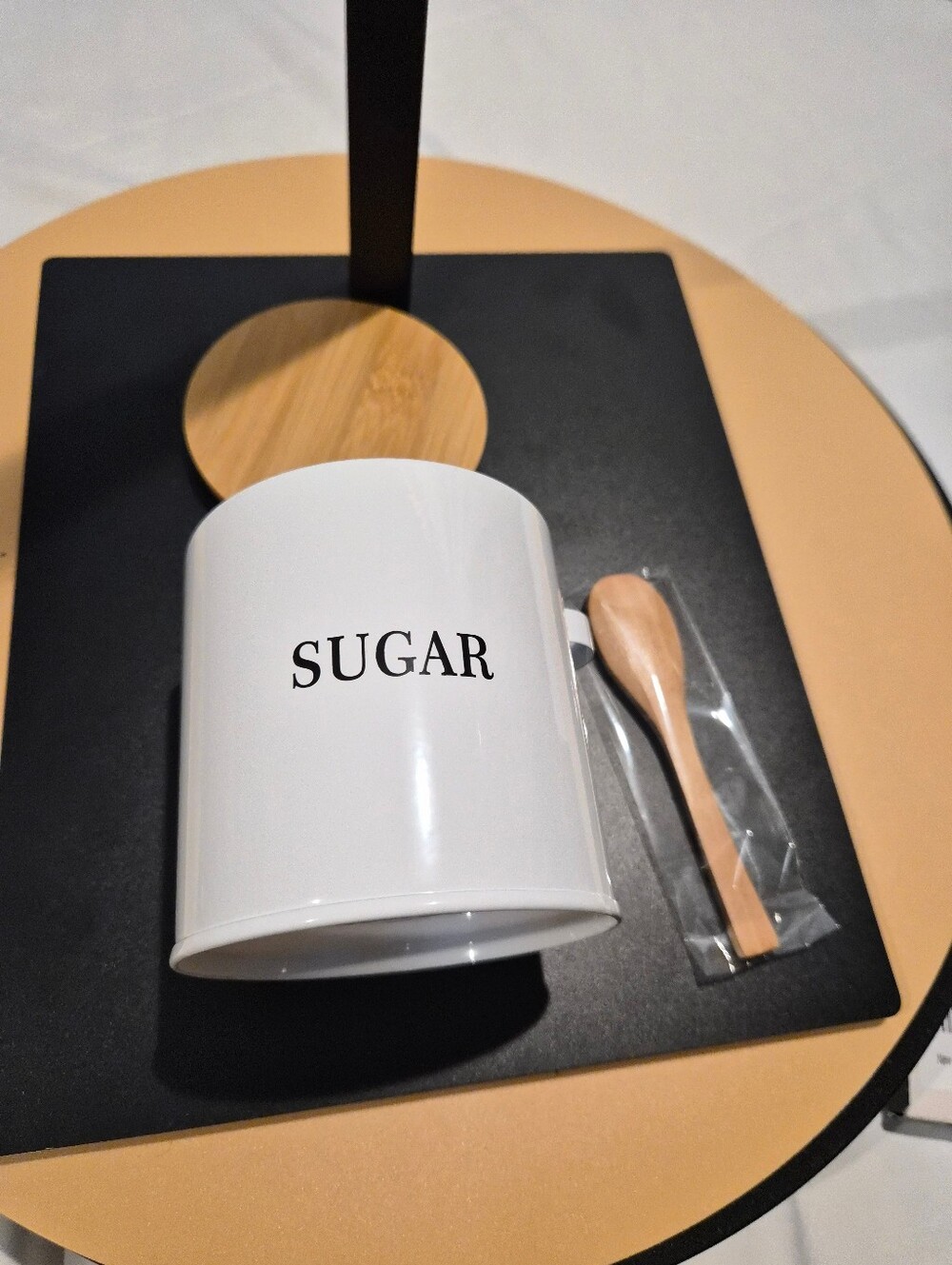 White Ceramic Sugar Canister with Wooden Spoon - Kitchen Storage
